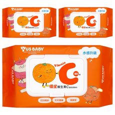 US baby 優生 維生素C嬰兒濕巾 清爽型 掀蓋式, 80張, 3包
