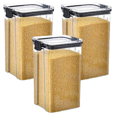 couselect 五穀雜糧防潮方形密封罐, 黑色, 3個