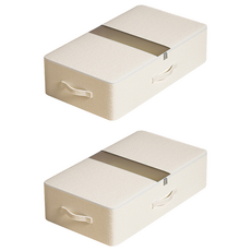 Kyhome 布藝折疊床底可視窗衣物收納箱, 米白色, 2個