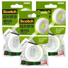 3M Scotch 隱型膠帶 19mm X 10m, 透明色, 3個