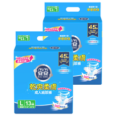安安 乾爽柔膚成人紙尿褲, L, 13片, 2包