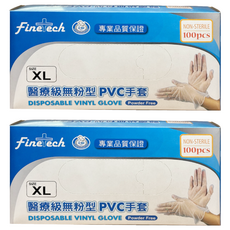 Finetech 釩泰 醫療級加厚無粉PVC手套 XL 透明色 100個, 2組
