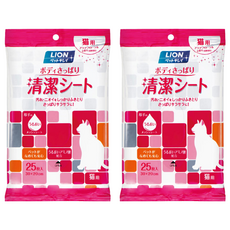 LION 獅王 Pet Clean 台灣公司貨 漂亮寵物清爽潔膚巾 貓用 30*20cm, 25張, 2包