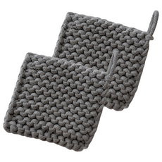 奶油系鉤織方形杯墊, 淺灰色, 2個