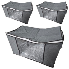 PUTWO 橫款 特大號 換季衣物 棉被收納袋, 3個, 灰色