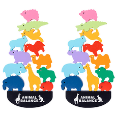 MUQIY TOYS 木奇藝 木製動物平衡積木13件組, 2組, 動物世界