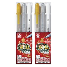 SAKURA Gelly Roll 金屬色與白色中性筆 3入組, 金色 + 銀色 + 白色, 2組