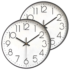 靜音掛鐘, 黑框白底, 2個