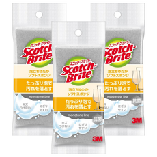 3M Scotch-Brite 百利 日系3層海綿菜瓜布 細緻柔刷, 3個, 1個裝, 灰色