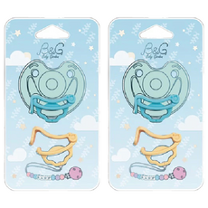 Baby Garden 香草奶嘴萬用扣夾 2個, 無奶嘴, 藍色 + 黃色, 2組