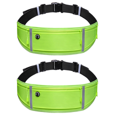 ZQK 多功能健行跑步夜光安全腰包, 藍色/綠色, 2個