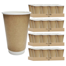 HJ 禾啟 雙淋膜雙層中空杯 480ml, 25個, 80組