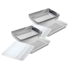 Arnest 超便利不鏽鋼保鮮盒7件組 日本製, 2組, 盤 3個 + 透明蓋 3個 + 篩網