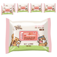 等等 Ag+銀離子寵物濕紙巾隨手包 蜜桃, 10張, 6包