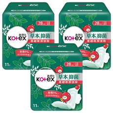 Kotex 靠得住 草本抑菌加強版衛生棉 日夜適用, 3套, 11片, 28cm