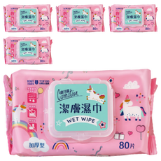 康乃馨 潔膚濕巾趴趴蓋 獨角獸版 80張, 5個, 1個裝, 48gsm