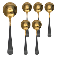 韓式餐具 304 不鏽鋼 小圓勺 16cm, 黑金色, 6支