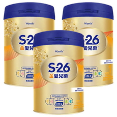 Wyeth 惠氏 S-26 金愛兒樂嬰兒配方奶粉 1號再升級版 0~12個月, 850g, 3罐