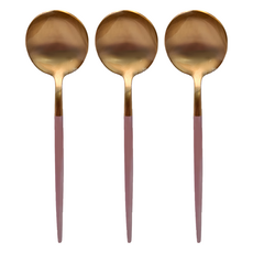 葡萄牙風 304不鏽鋼 粉金 甜品勺, 3入