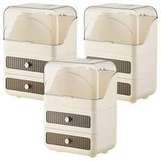 奶油風化妝品收納盒, 奶油色, 3個