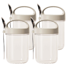 隔夜燕麥罐 附湯匙 C537 淺卡其, 4個