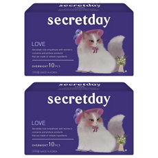 secretday Love系列 夜用衛生棉 蝶翼型, 2個, 10片, 36cm