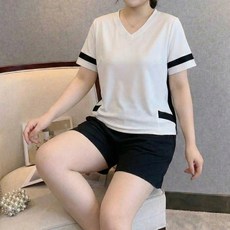 INFIOUS 女款大尺碼撞色運動短袖短褲套裝 I263-0190