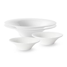 PRELUDE Neobone 碗 24.5 公分 + 16.6 公分套裝, 白色, 義大利麵盤 2入+小菜碗 2入, 1組