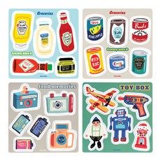 Monolike 復古磁鐵4件組, Toy box, Fond memories, Grocery A, Grocery B
