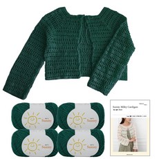 yarna 써니 밀키 가디건 뜨개실 45g x 4p + 인쇄도안 세트, 124 포레스트그린, 1세트