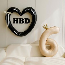P&B UNITY HBD 愛心環緞帶氣球組, 06-6 黑米色 6, 1套