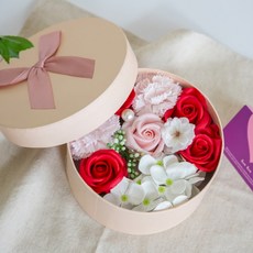 J.Hani 可愛圓形香皂花盒 + 愛心卡片, 紅色
