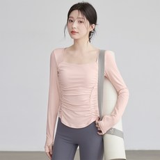 씨오브비 여성용 스퀘어넥 셔링 슬림핏 핑거홀 운동복 탑