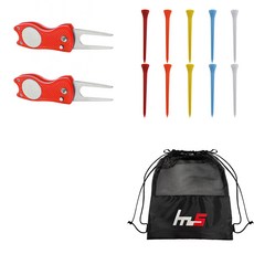 NAYASTYLE 高爾夫果嶺叉修補器 2入 + 塑膠高爾夫長長球梯 10入 + 收納袋套組 GFYP-39-1+167-4PU, 隨機出貨(高爾夫球梯)