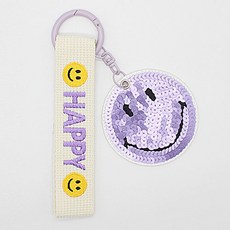亮片微笑鑰匙圈, 象牙白紫色, 1個