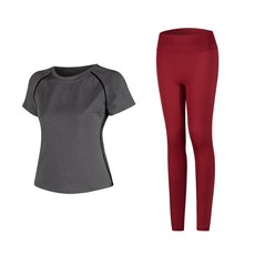 女款時尚瑜伽短袖T恤+內搭褲組
