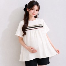 I CAN SIMPLE 縫線雞眼抓皺短袖孕婦罩衫