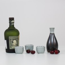 月鹽 韓國製陶瓷酒瓶組 天空灰, 1套, 德利 + 酒杯 3個