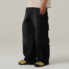 어반에이지 더블 카고 워싱 데님 와이드 팬츠