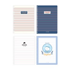 Morning Glory IV SP英文練習本 4入, 象牙色，海軍藍，白色，比熊, 4本