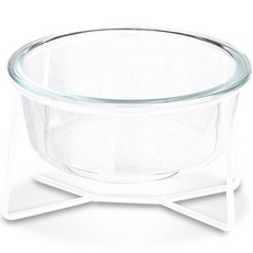 Dingdong Pet 線條玻璃透明寵物碗 大型, 1個, 白色的