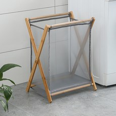 Ricopu原木亞麻折疊式洗衣籃 中型, 網灰色