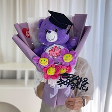 러블리팜 조화 케어베어 중형 인형 졸업꽃다발 + 레터링토퍼 + LED조명 세트, 케어베어 중형인형 졸업꽃다발+레터링토퍼+LED조명 세트, 쉐어베어_퍼플, 쉐어베어 퍼플, 1세트