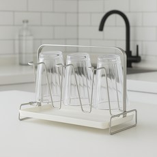 바른리빙 레브 스텐 컵걸이 홀더 6구 + 받침대 세트, 실버, 1세트