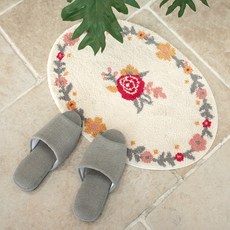 sina&somo 優質花朵橢圓地墊, 象牙白