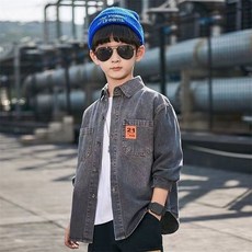 ORANGEDAMOM 男童用 21藍色補丁牛仔襯衫