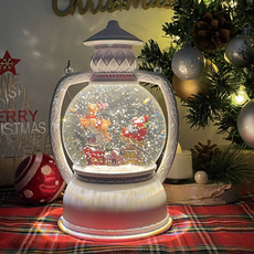 聖誕感性室內裝飾品音樂盒 C 提燈氣氛燈雪花球, 白色聖誕老人, 11 x 21 cm