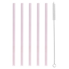 KITCHENCHOIS 直式耐熱強化玻璃粉色吸管5入 + 清潔刷組, 1套