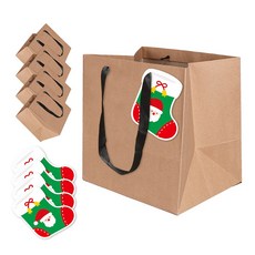 聖誕節購物袋 5入 + 聖誕老人襪子吊牌 5入 套組, 混合色