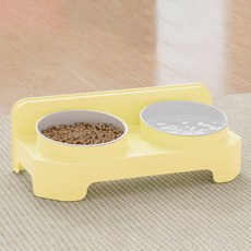 딩동펫 반려동물 스위트 경사형 더블 보울 식기, 옐로우, 1개